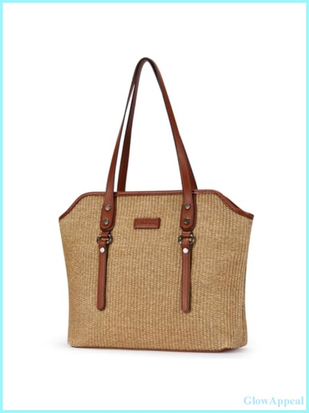 Large Straw & Vegan Leather Tote Bag for Women Shoulder Handbag Travel Work